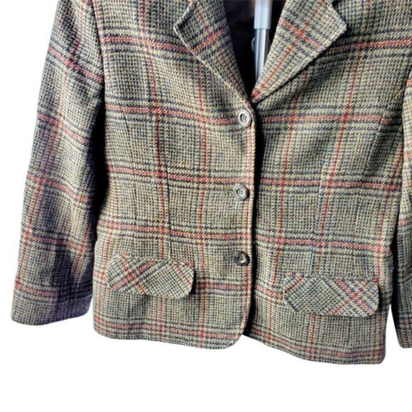 VINTAGE 60s Plaid Wool Green Women's blazer Jacket Size 12 - Picture 7 of 8